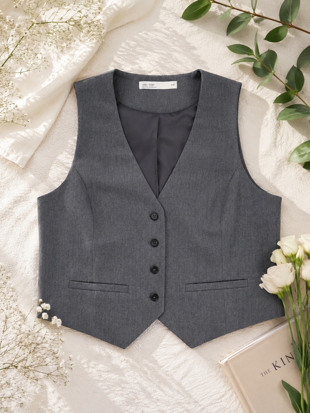 Oak + Fort Gray Tailored Button Front Vest Size S Minimalist Chic